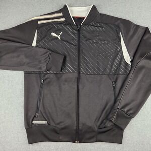 Puma Men's Full Zip Track Jacket Size M Black White Striped Athletic Gym